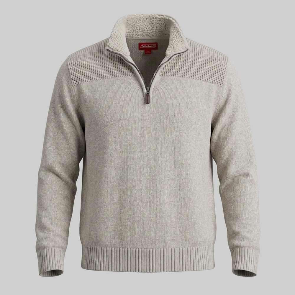 Coleman Mens XXL Beige Quarter Zip Sweater Sherpa Lined Collar Cotton Knit